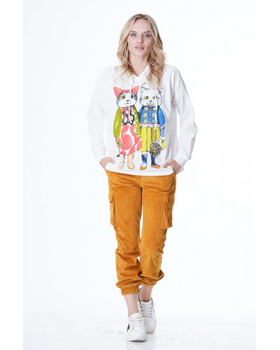 KAPÜŞONLU KEDİ BASKILI SWEAT